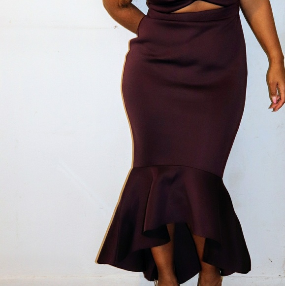 PARTY/ PROM PEPHEM DRESS WINE BURGUNDY - Picture 3 of 6